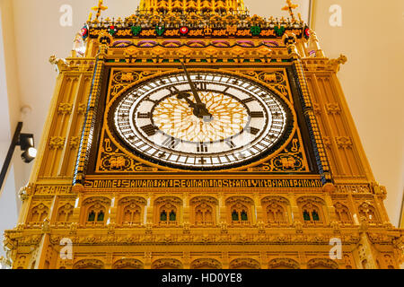 London, UK - November 22, 2016 - Big Ben built from LEGO bricks, displayed in the world's largest LEGO store Stock Photo