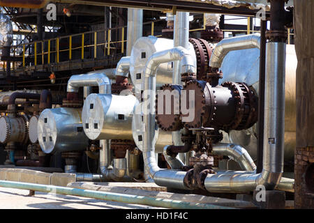 Part of refinery tower for making gasoline Stock Photo