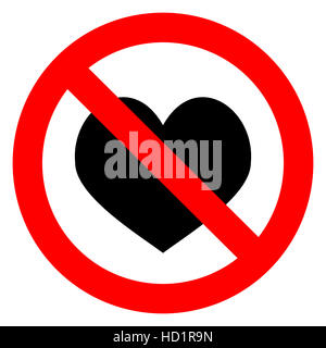 Ban love heart. Symbol of forbidden and stop love. Vector illustration Stock Photo