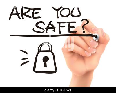 are you safe written by 3d hand over white background Stock Vector