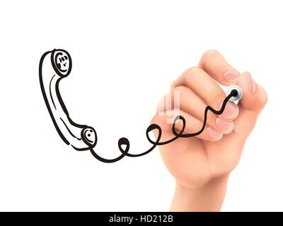 handset drawn by 3d hand over white background Stock Vector