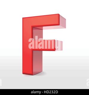 3d red letter F isolated on white background Stock Vector