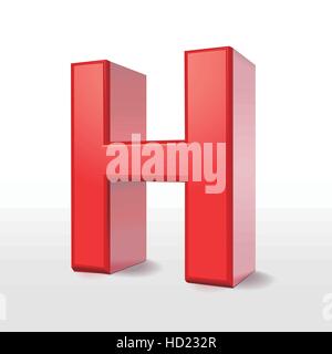 3d red letter H isolated on white background Stock Vector