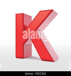 3d red letter K isolated on white background Stock Vector