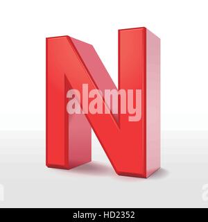 3d red letter N isolated on white background Stock Vector