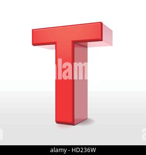 3d red letter T isolated on white background Stock Vector