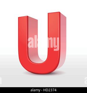 3d red letter U isolated on white background Stock Vector