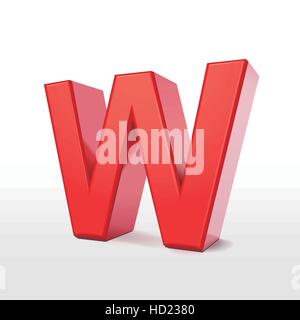 3d red letter W isolated on white background Stock Vector