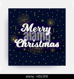 Merry Christmas glittering 3d lettering typography vector illustration.  Blue Black Gold Yellow White Stock Vector