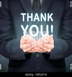 close-up look at businessman holding thank you words Stock Vector