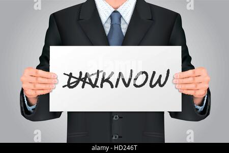 close-up look at businessman holding know poster Stock Vector