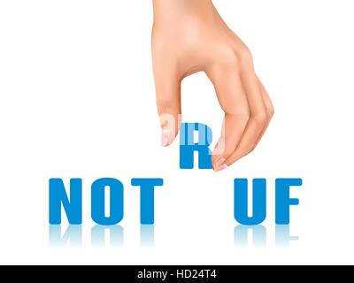 emergency call words in German taken away by hand over white background Stock Vector