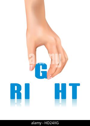 right word taken away by hand over white background Stock Vector