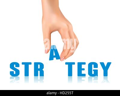 strategy word taken away by hand over white background Stock Vector