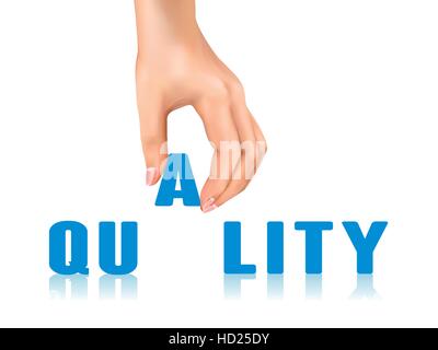 quality word taken away by hand over white background Stock Vector