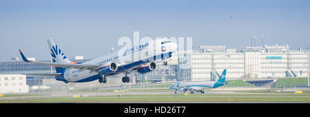 Airplane Boeing 737-800 of SunExpress Deutschland - German leisure airline, taking off from Munich international airport Stock Photo
