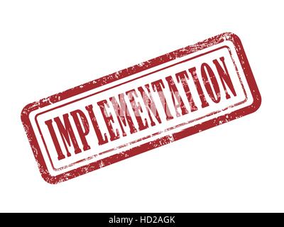 stamp implementation in red over white background Stock Vector