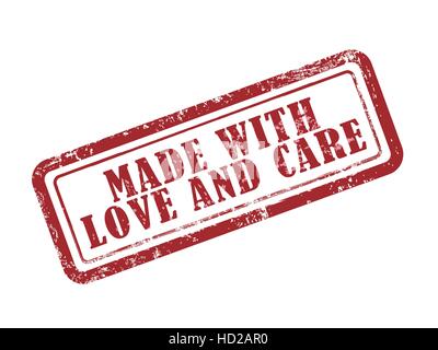 stamp made with love and care in red over white background Stock Vector