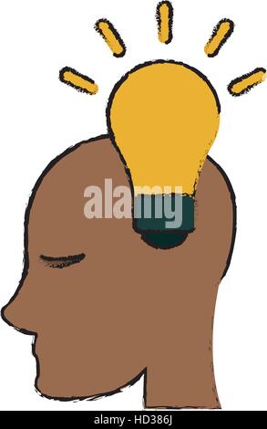 head human new idea bulb sketch Stock Vector