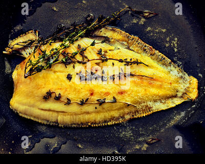 pan fried lemon sole fish Stock Photo