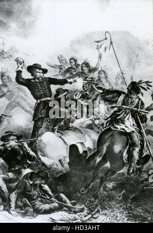 GEORGE ARMSTRONG CUSTER (1839-1876)  A 19th century depiction of the Battle of Little Bighorn, June 25-26 !878 Stock Photo