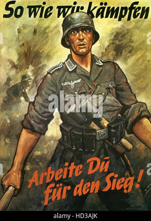 WW2 German propaganda poster with Nazi swastika flag 'Front und Stock ...