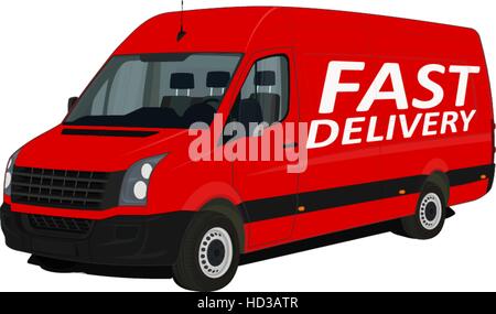 Fast delivery. Red van on white background. Flat vector. Stock Vector