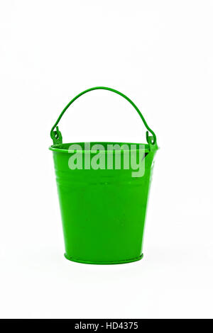 green metal bucket decorative isolated on white background. Stock Photo