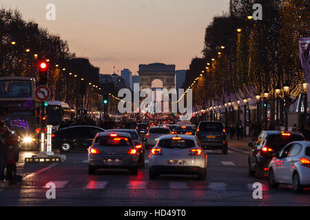 Traffic jam on Champs Elysees, Arc de Triomphe, Paris, France Stock Photo