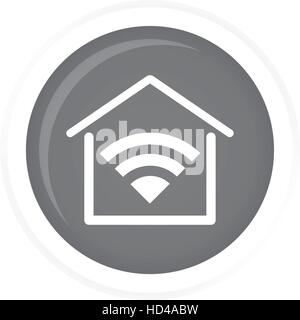 house shape with wireless network symbol icon inside gray circle over white background. vector illustration Stock Vector