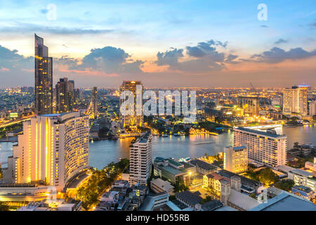 Twilight sky view in Bangkok. taken picture on 37 floor lebua building .front is Thonburi  district Stock Photo