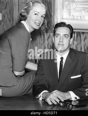 PERRY MASON, executive producer Gail Patrick, Raymond Burr on-set ...