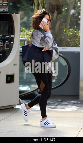 Vanessa Hudgens hides her face with her cell phones as she arrives at the gym in West Hollywood  Featuring: Vanessa Hudgens Where: West Hollywood, California, United States When: 07 Sep 2016 Stock Photo