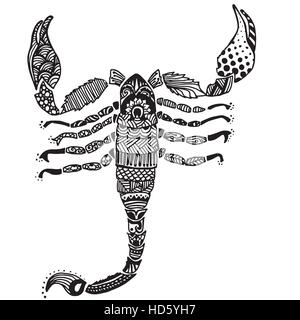 Doodle design of scorpion. Adult coloring book. Vector illustration. Stock Vector