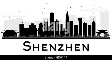 Shenzhen City skyline black and white silhouette. Vector illustration. Simple flat concept for tourism presentation, banner, placard or web site. Stock Vector