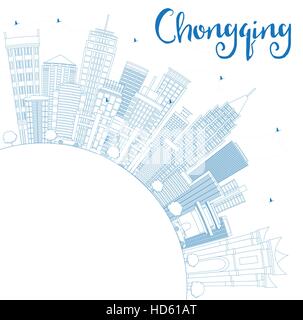 Outline Chongqing Skyline with Blue Buildings and Copy Space. Vector Illustration. Business Travel and Tourism Concept with Modern Architecture. Stock Vector