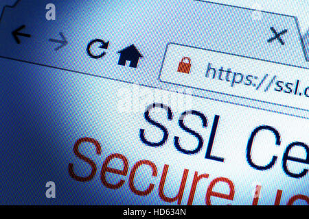 Https url address and lock symbol during SSL connection Stock Photo