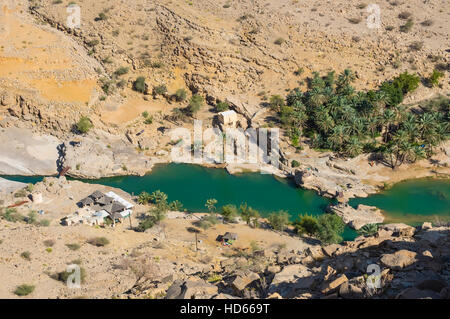 Wadi Bani Khalid, freshwater lake from above, Sharqiya Region, Muqal, Oman Stock Photo