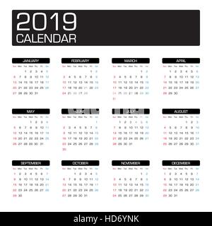 2019 year calendar template Stock Vector