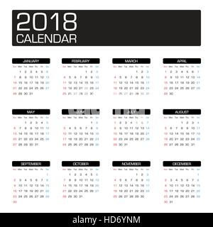 2018 year calendar template Stock Vector