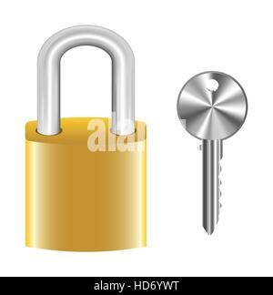 golden master key lock and steel key Stock Vector