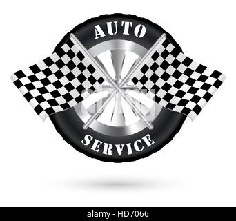 car auto service logo with racing flag Stock Vector