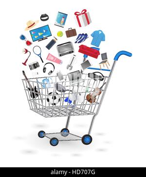 shopping cart with shopping object floating Stock Vector