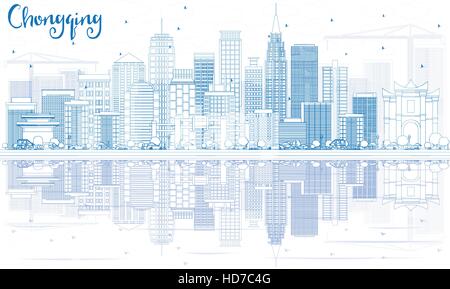 Outline Chongqing Skyline with Blue Buildings and Reflections. Vector Illustration. Business Travel and Tourism Concept with Modern Architecture. Stock Vector