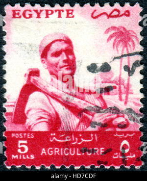 EGYPT - CIRCA 1955: A stamp printed in Egypt, shows a farmer, circa 1955 Stock Photo