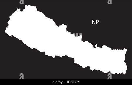 Nepal Map black and white illustration Stock Vector