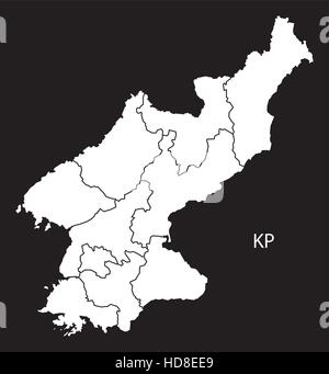 North Korea provinces Map black and white illustration Stock Vector