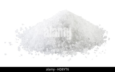 Pile of white rock salt on the white background. Stock Photo