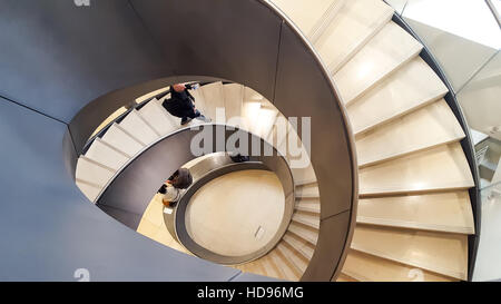 The modern spiral staircase at the Wellcome Trust Collection Museum, London England. Designed by Wilkinson Eyre Architects. Stock Photo