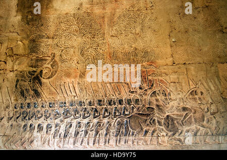 Army of King Suryavarman II in movement, South Gallery, Angkor Wat, Siem Reap, Cambodia, UNESCO World Heritage Site Stock Photo